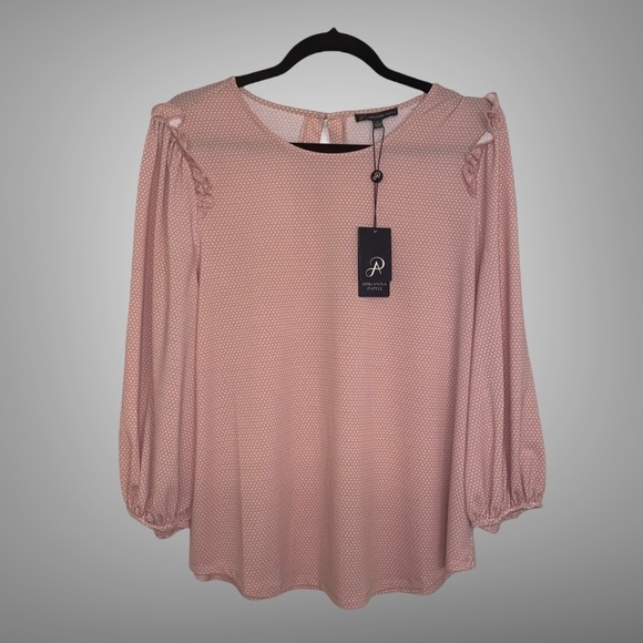 Adrianna Papell Pink with White Polka Dot Shirt - Picture 1 of 7